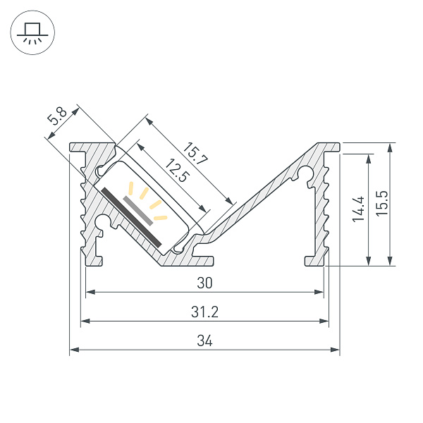 Профиль SL-BEVEL-W32-F-2000 ANOD  (Arlight, Алюминий) Lednikoff