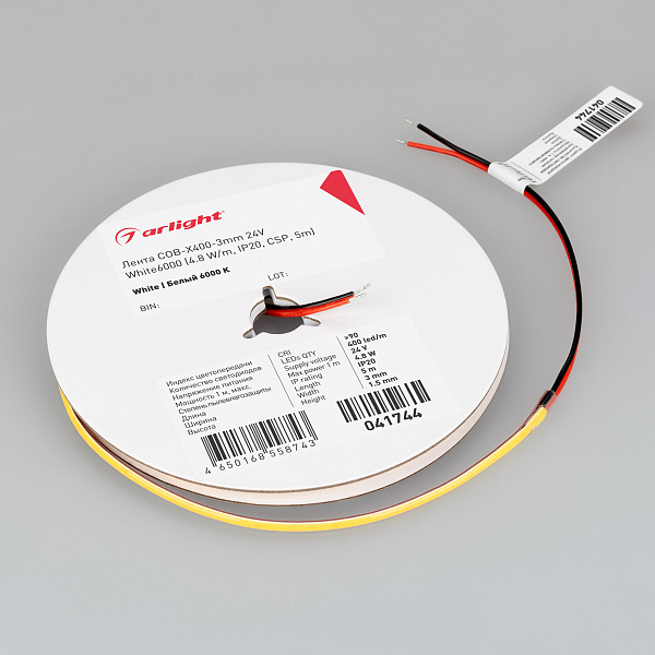 Светодиодная лента COB-X400-3mm 24V White6000 (4.8 W/m, IP20, 5m) (Arlight, -) Lednikoff