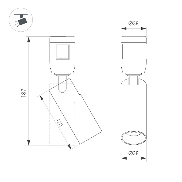 Светильник ART-APRIORI-SPOT-TURN-R38-8W Day4000 (TN, 36 deg, 48V) (Arlight, IP20 Металл, 3 года)