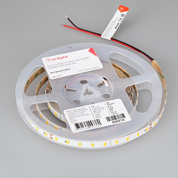 Светодиодная лента ULTRA-C72-10mm 24V Day4000 (7.2 W/m, IP20, 5630, 5m) (Arlight, высок.эфф.200 лм/Вт) Lednikoff