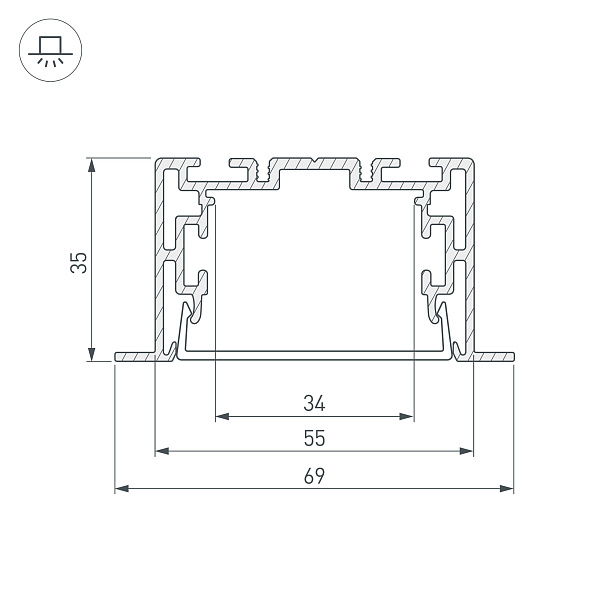 Профиль с экраном S2-LINIA69-F-2500 ANOD+OPAL (Arlight, Алюминий) Lednikoff