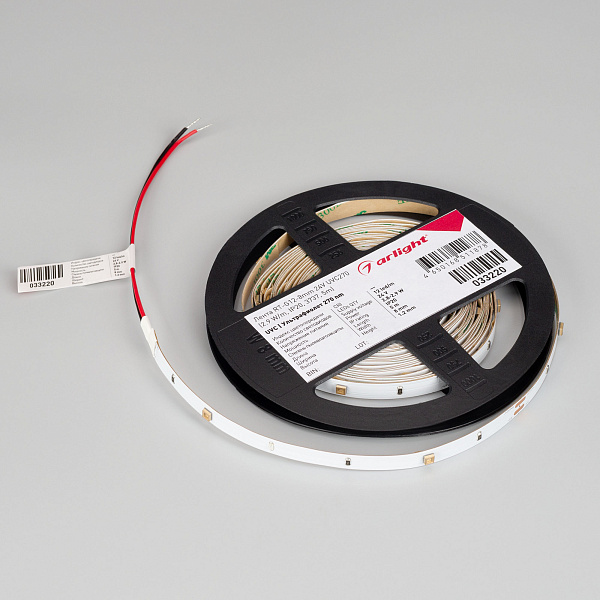 Светодиодная лента RT-G12-8mm 24V UVC270 (2.9 W/m, IP20, 3737, 5m) (Arlight, -) Lednikoff