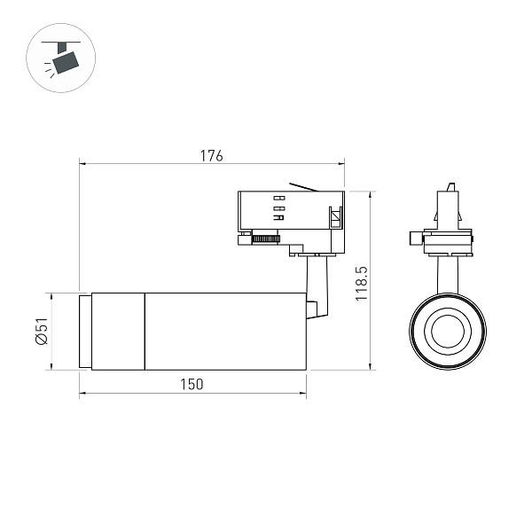 Светильник LGD-GESTIA-TRACK-4TR-R51-10W Warm3000 (BK-NI, 25-50 deg, 230V) (Arlight, IP20 Металл, 5 лет)
