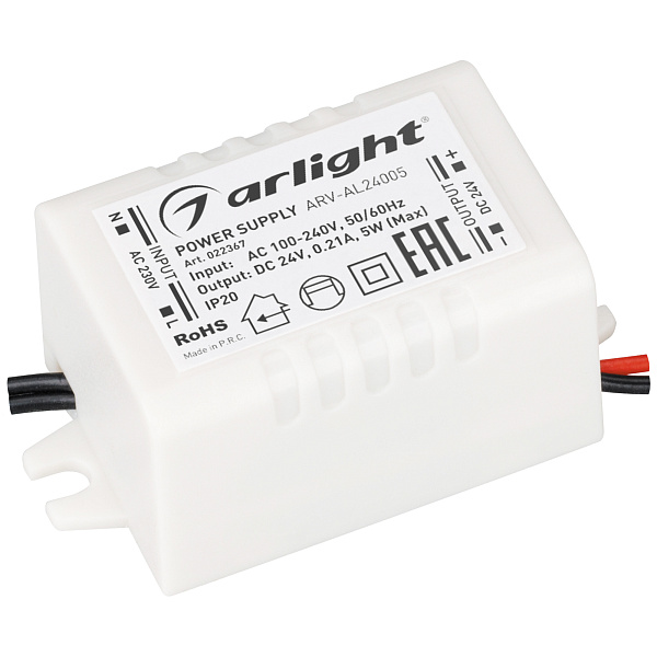 Блок питания ARV-AL24005 (24V, 0.21A, 5W) (Arlight, IP20 Пластик, 2 года) Lednikoff