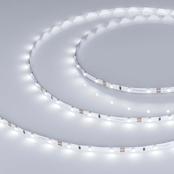Светодиодная лента RT-A60-5mm 12V White6000 (4.8 W/m, IP20, 2835, 5m) (Arlight, 4.8 Вт/м, IP20) Lednikoff