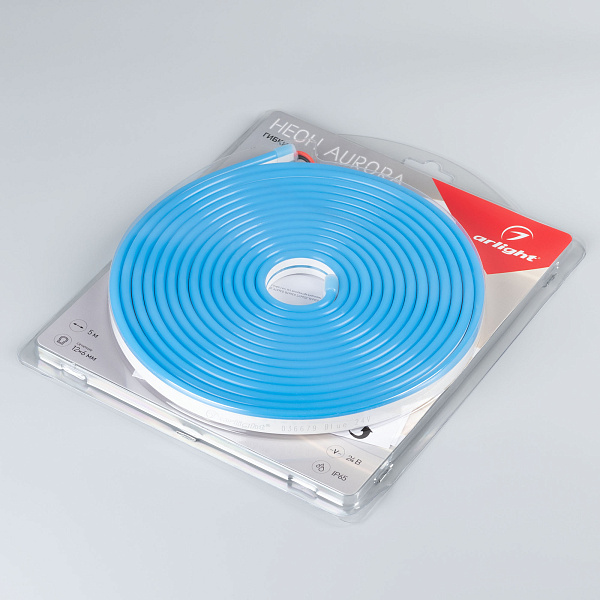 Светодиодная лента герметичная AURORA-PS-A120-12x6mm 24V Blue (10 W/m, IP65, 2835, 5m) (Arlight, Силикон, 2 года)
