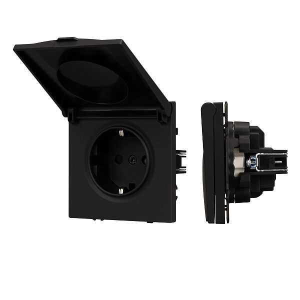 Механизм розетки влагозащищённый SCT-NOBE-MCP-SFPL-BK (230V, 16A) (Arlight, Черный оникс) Lednikoff