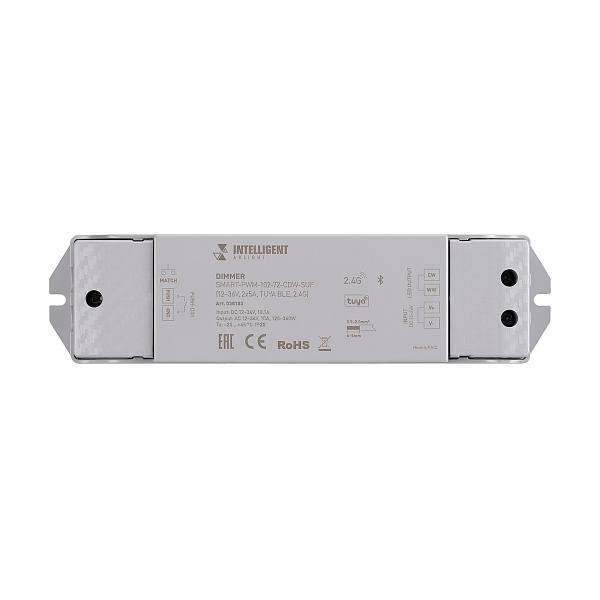 INTELLIGENT ARLIGHT Диммер SMART-PWM-102-72-CDW-SUF (12-36V, 2x5A, TUYA BLE, 2.4G) (IARL, IP20 Пластик, 5 лет) Lednikoff