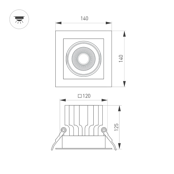 Светильник MS-VORTEX-BUILT-S140x140-30W Warm3000 (BK-BK, 50 deg, 230V) (Arlight, IP20 Металл, 5 лет) Lednikoff
