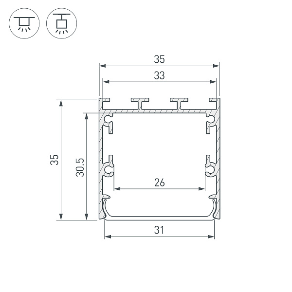 Профиль LINE-S-3535-2000 ANOD (Arlight, Алюминий) Lednikoff
