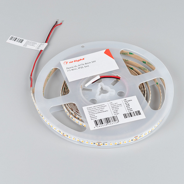 Светодиодная лента UL-A176-8mm 24V Day4000 (15 W/m, IP20, 5m) (Arlight, 7 лет) Lednikoff