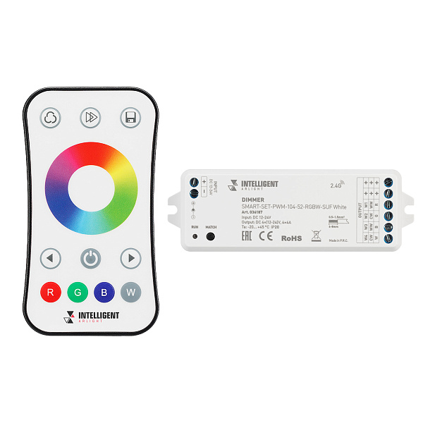 INTELLIGENT ARLIGHT Диммер SMART-SET-PWM-104-52-RGBW-SUF White (12-24V, 4x4A, ПДУ RING 10кн, 2.4G) (IARL, IP20 Пластик, 5 лет) Lednikoff