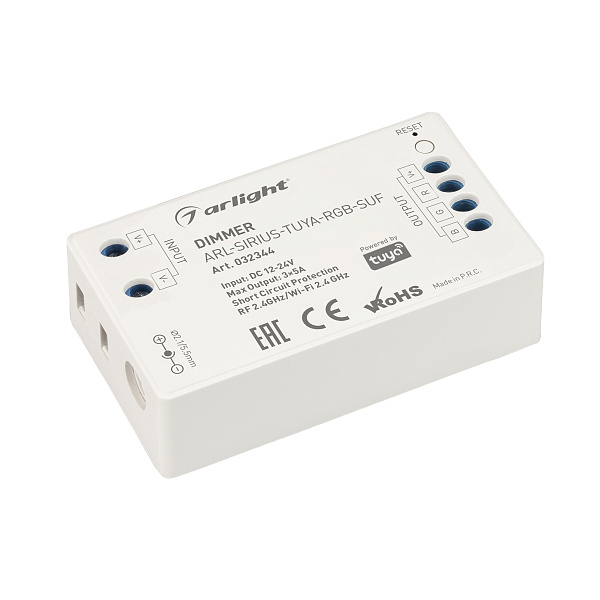 Диммер ARL-SIRIUS-TUYA-RGB-SUF (12-24V, 3x5A, 2.4G) (Arlight, IP20 Пластик, 3 года) Lednikoff