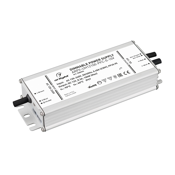 Блок питания ARPV-UH12100-PFC-0-10V (12V, 8.3A, 100W) (Arlight, IP67 Металл, 7 лет) Lednikoff