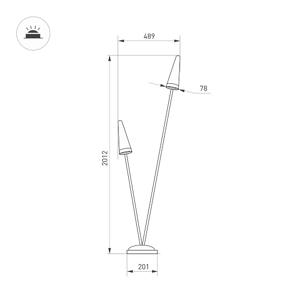 Светильник LGD-CONO-BOLL-H2000-2x7W Warm3000 (DG, 36 deg, 230V) (Arlight, IP65 Металл, 3 года) Lednikoff