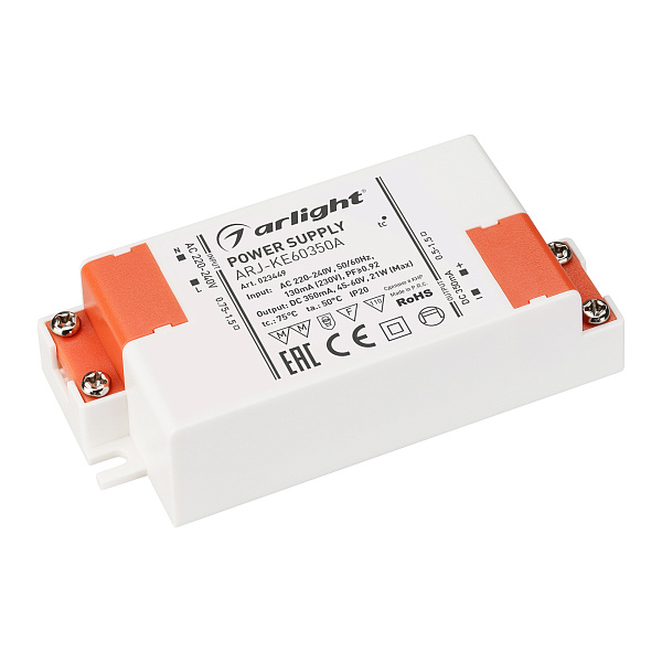 Блок питания ARJ-KE60350A (21W, 350mA, PFC) (Arlight, IP20 Пластик, 5 лет) Lednikoff