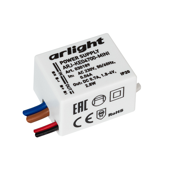 Блок питания ARJ-KE04700-MINI (2.8W, 700mA) (Arlight, IP20 Пластик, 5 лет) Lednikoff