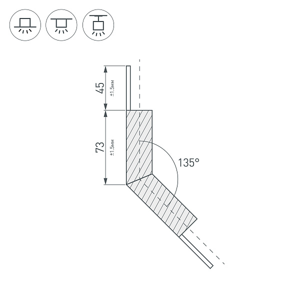 Угол PLS-LOCK-H25-L135W внешний (с экраном MAT-L) (Arlight, Металл) Lednikoff