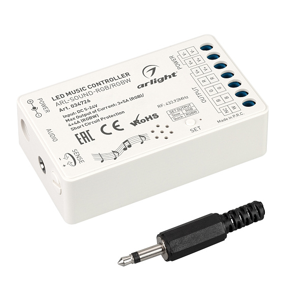 Аудиоконтроллер ARL-SOUND-RGB/RGBW (12-24V, 4x4A, RF ПДУ 24кн) (Arlight, IP20 Пластик, 3 года) Lednikoff
