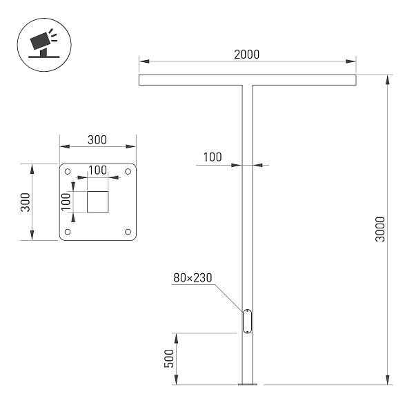 Опора OXOR-STER-T-2000x100x100-L3000-50W Warm3000 (BK, 230V) IP65 (Arlight, -) Lednikoff