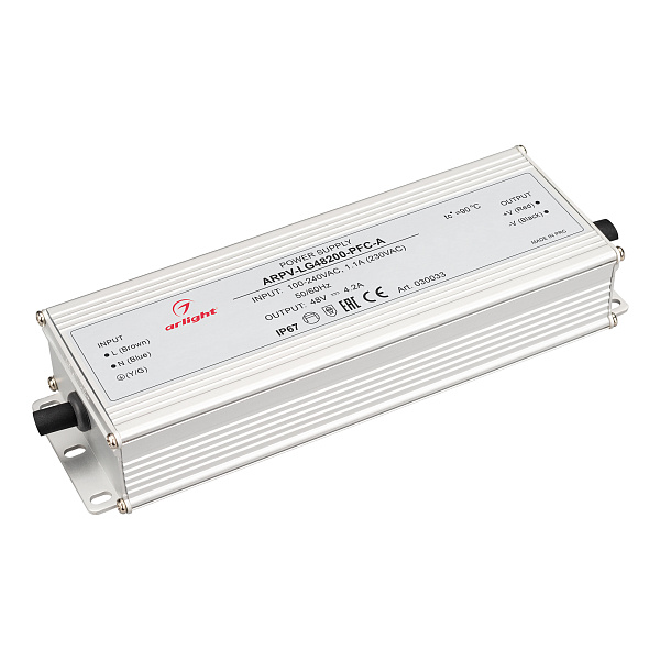 Блок питания ARPV-LG48200-PFC-A (48V, 4.2A, 200W) (Arlight, IP67 Металл, 5 лет) Lednikoff