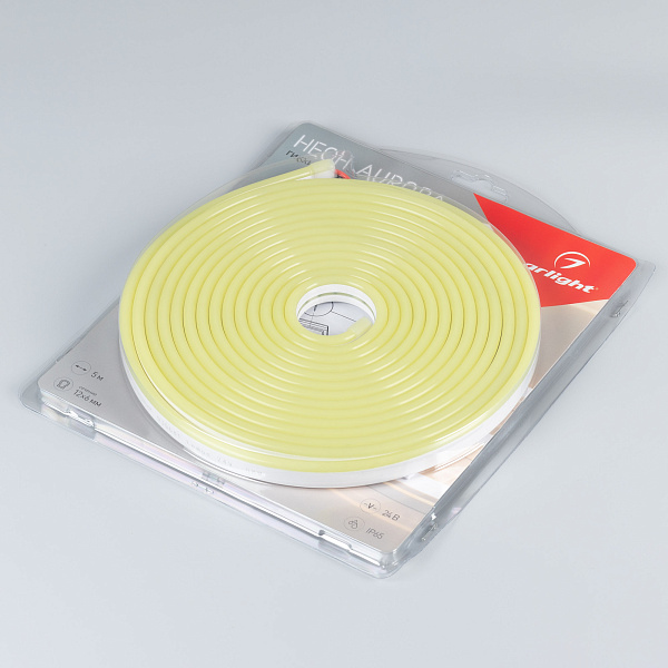 Светодиодная лента герметичная AURORA-PS-A120-12x6mm 24V Lemon (10 W/m, IP65, 2835, 5m) (Arlight, Силикон, 2 года)