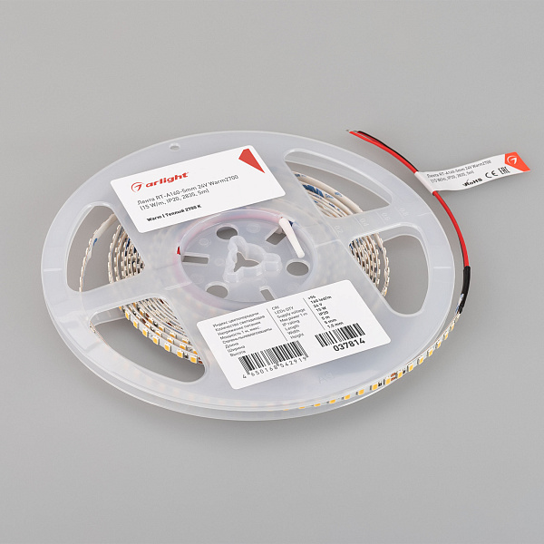Светодиодная лента RT-A160-5mm 24V Warm2700 (15 W/m, IP20, 5m) (Arlight, CRI>95) Lednikoff