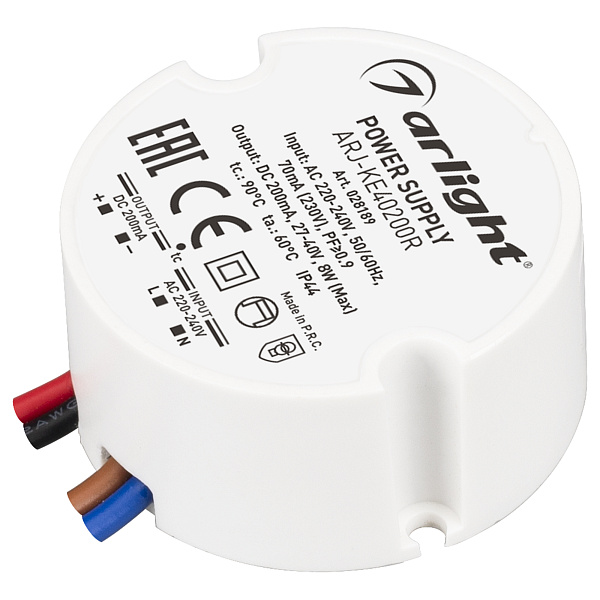 Блок питания ARJ-KE40200R (8W, 200mA, PFC) (Arlight, IP44 Пластик, 5 лет) Lednikoff