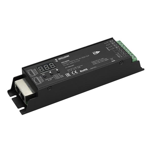 INTELLIGENT ARLIGHT Декодер SMART-DMX512-304-83-RDM-SUF Black (12-48V, 4x8A, RJ-45) (IARL, IP20 Металл, 5 лет) Lednikoff