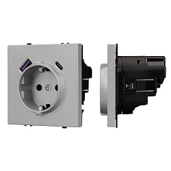 ARL NOBE Розетка зк со шторками с USB тип А+С софт-тач никель SCT-MUAC-SFPL-IS (250V, 16A) (Arlight, -)