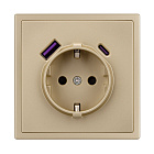 ARL NOBE Розетка зк со шторками с USB тип А+С софт-тач золотой песок SCT-MUAC-SFPL-GD (250V, 16A) (Arlight, -) Lednikoff