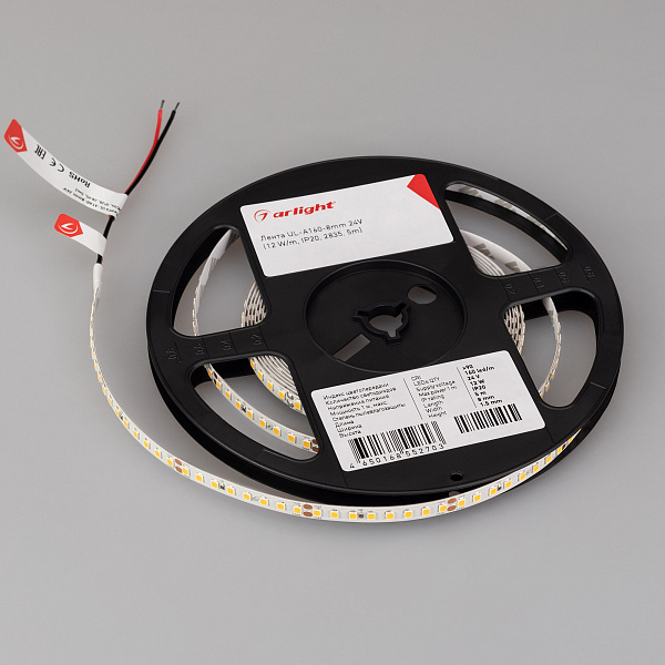Светодиодная лента UL-A160-8mm 24V Warm3500 (12 W/m, IP20, 2835, 5m) (Arlight, 7 лет) Lednikoff