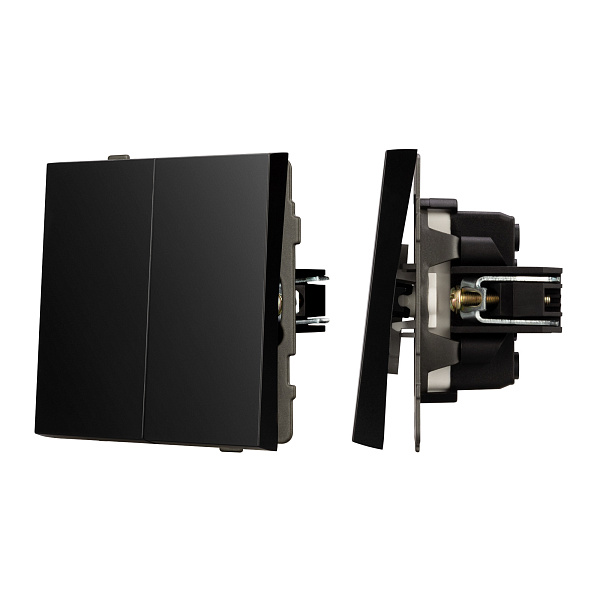 Механизм выключателя двухклавишный проходной SWT-TENDO-MKP2-PL-BK (230V, 10A) (Arlight, Черный) Lednikoff
