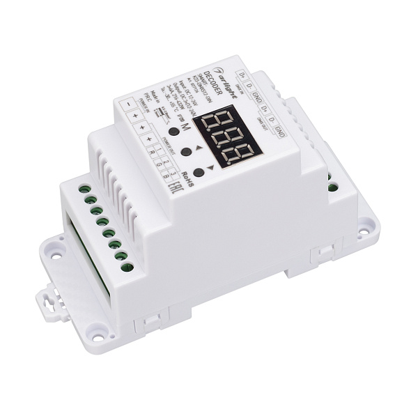 Декодер SMART-K23-DMX512-DIN (12-24V, 3x6A) (Arlight, IP20 Пластик, 5 лет) Lednikoff