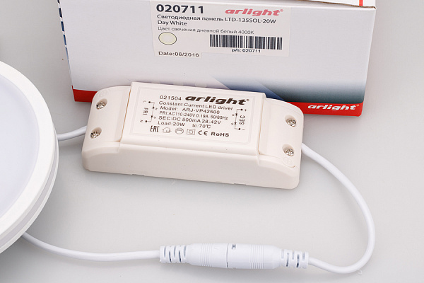 Светодиодная панель LTD-135SOL-20W Day White (Arlight, IP44 Пластик, 3 года) Lednikoff