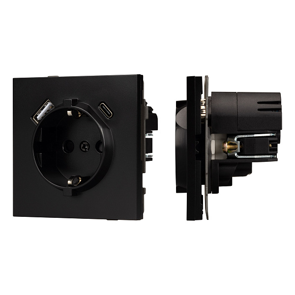 Механизм розетки с USB зарядкой SCT-TENDO-MUAC-PL-BK (230V, 16A) (Arlight, Черный) Lednikoff