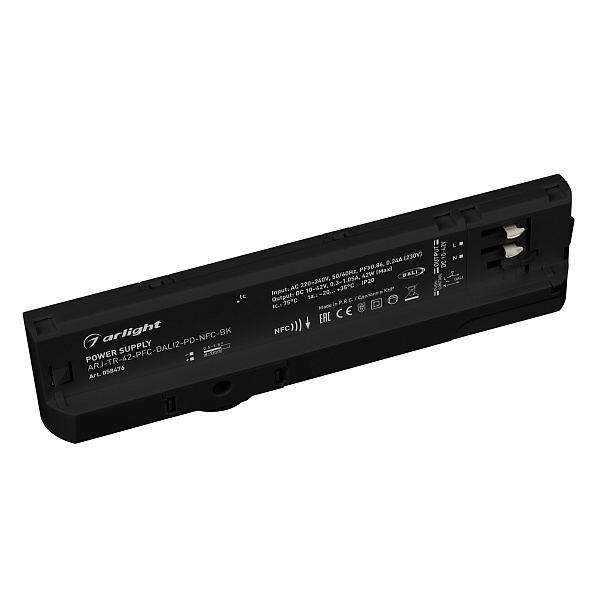 Блок питания для трековых систем ARJ-TR-42-PFC-DALI2-PD-NFC-BK (42W, 10-42V, 0.3-1.05A, 4TR) (Arlight, IP20 Пластик, 5 лет) Lednikoff