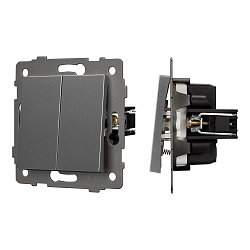 Механизм выключателя двухклавишный самовозвратный SWT-MKR2-PL-GR-V (250V, 10A) (Arlight, -)