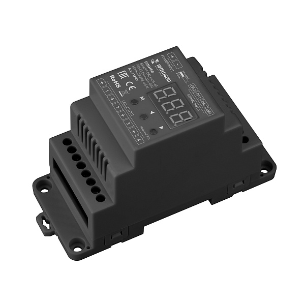 INTELLIGENT ARLIGHT Диммер SMART-DALI-104-62-ADDR-DIM-DT6-DIN Black (12-24V, 4x5A) (IARL, IP20 Пластик, 5 лет) Lednikoff