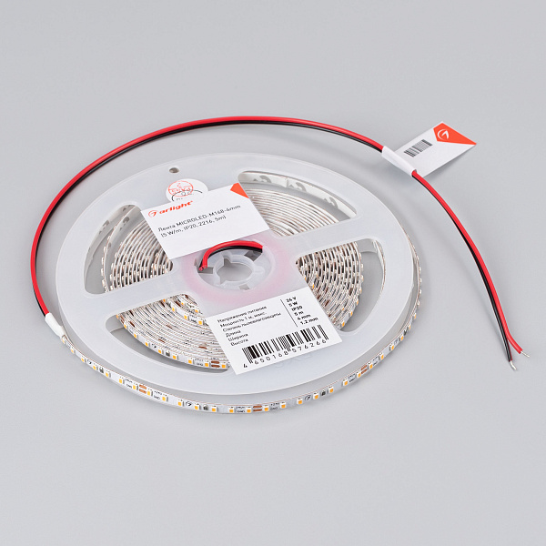 Светодиодная лента MICROLED-M168-4mm 24V Warm3500 (5 W/m, IP20, 2216, 5m) (Arlight, узкая) Lednikoff