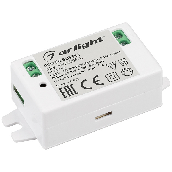 Блок питания ARV-SN24006-C (24V, 0.25A, 6W) (Arlight, IP20 Пластик, 3 года) Lednikoff