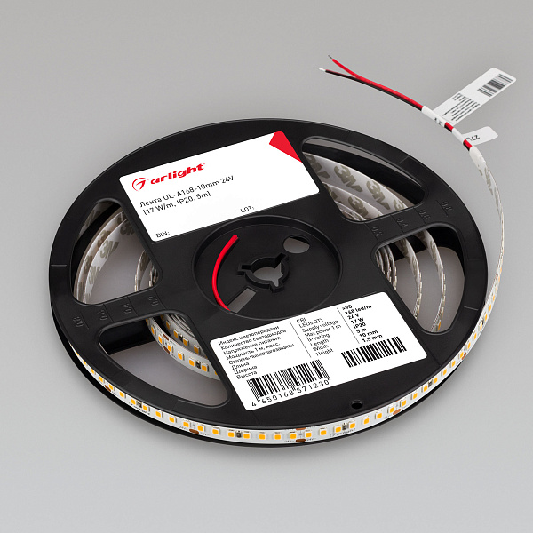 Светодиодная лента UL-A168-10mm 24V White6000 (17 W/m, IP20, 5m) (Arlight, 7 лет) Lednikoff