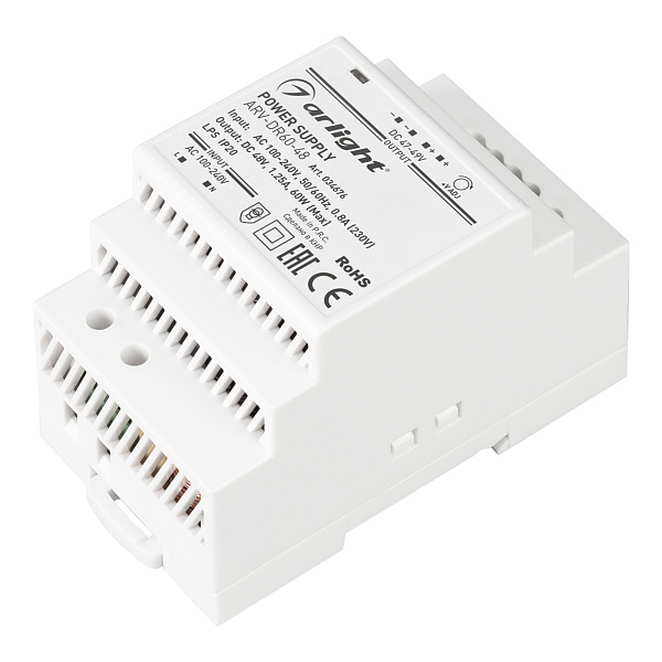 Блок питания ARV-DR60-48 (48V, 1.25A, 60W) (Arlight, IP20 DIN-рейка) Lednikoff