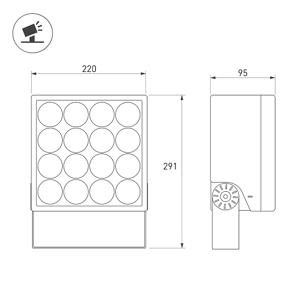 Светильник ALT-BLOCK-S220x220-50W Warm3000 (GR, 60 deg, 230V) (Arlight, IP66 Металл, 3 года) Lednikoff