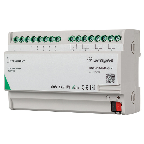 INTELLIGENT ARLIGHT Конвертер KNX-710-0-10-DIN (230V, 4x0/1-10, 4x16A) (IARL, IP20 Пластик, 2 года) Lednikoff