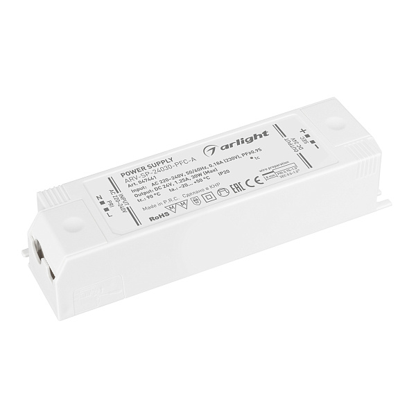 Блок питания ARV-SP-24030-PFC-A (24V, 1.25A, 30W) (Arlight, IP20 Пластик, 5 лет) Lednikoff