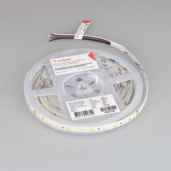 Светодиодная лента RTW-SE-B60-10mm 24V RGBW-Day (14.4 W/m, IP65, 5060, 5m) (Arlight, Открытый) Lednikoff