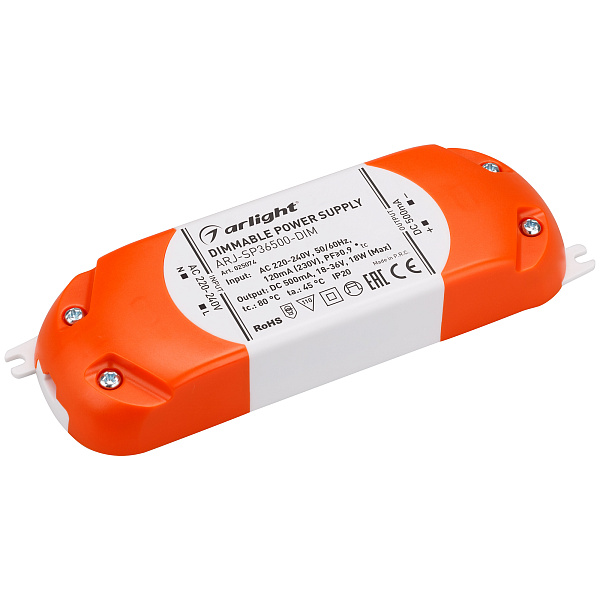 Блок питания ARJ-SP36500-DIM (18W, 500mA, PFC, Triac) (Arlight, IP20 Пластик, 3 года) Lednikoff