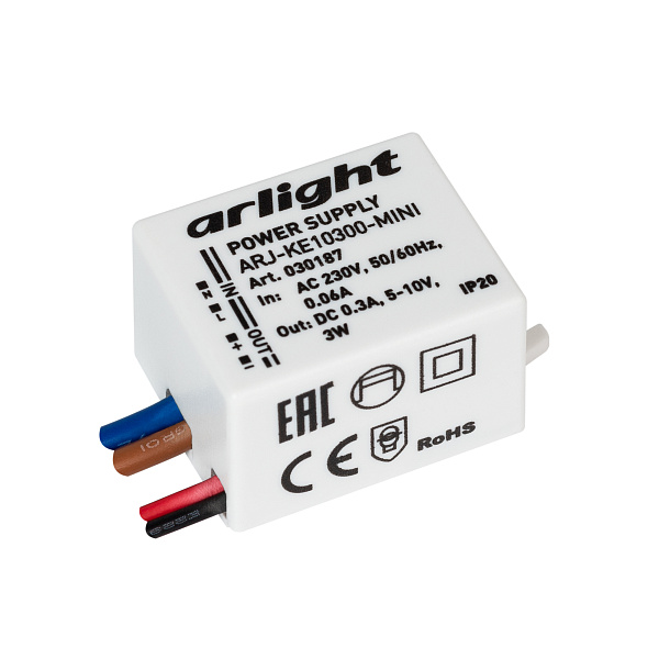 Блок питания ARJ-KE10300-MINI (3W, 300mA) (Arlight, IP20 Пластик, 5 лет) Lednikoff