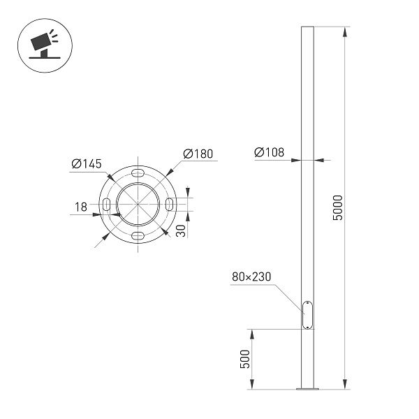 Опора фланцевая OXOR-OT1-D108-L5000 (BK) (Arlight, Сталь) Lednikoff
